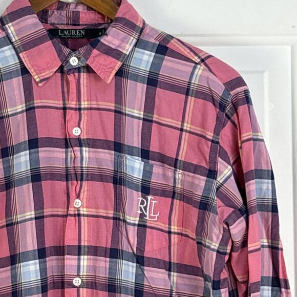 Lauren Ralph Lauren pink plaid tunic length button down shirt dress size Small - Picture 5 of 8